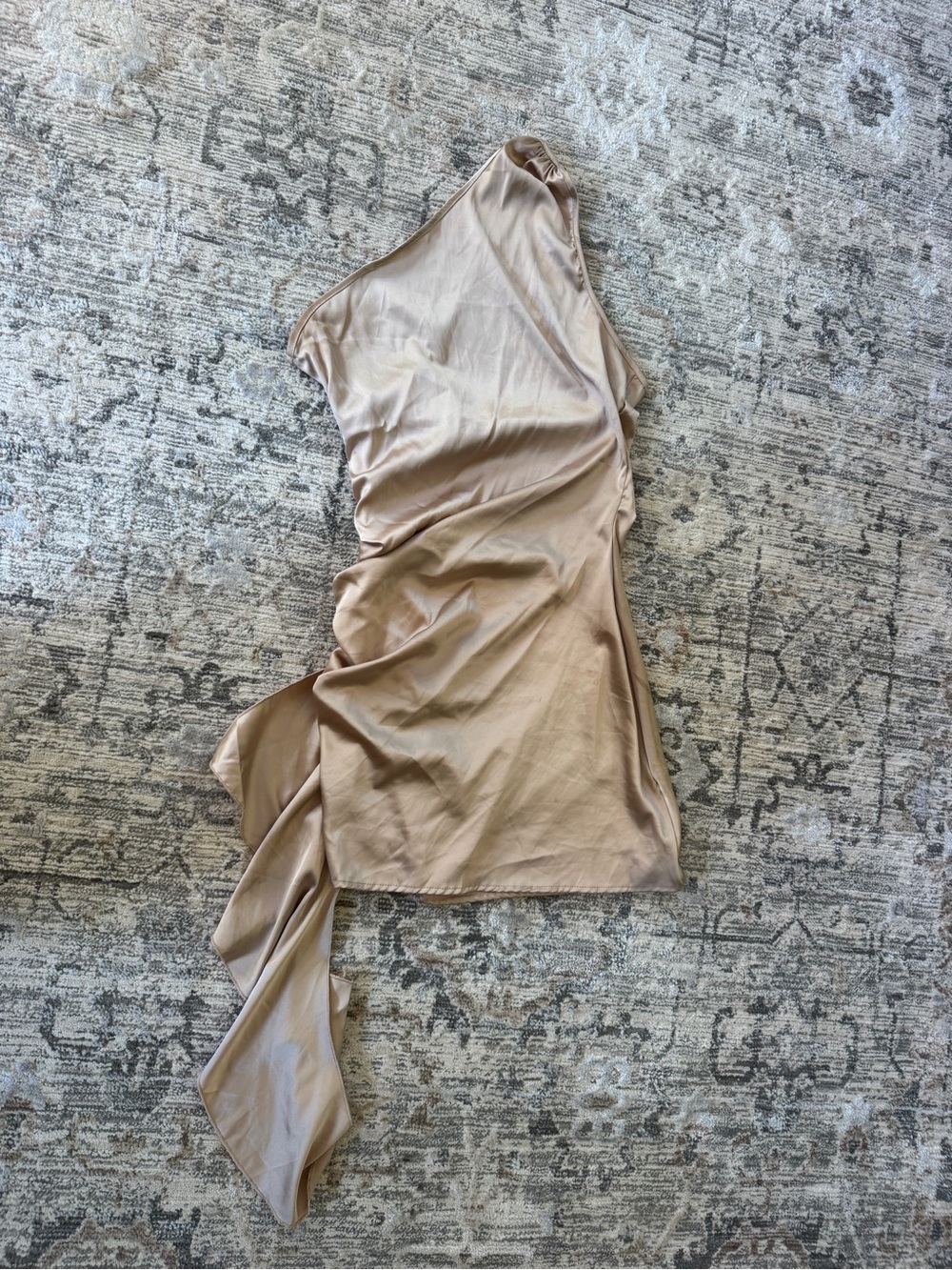 One-Shoulder Satin Dress in Nude Taupe